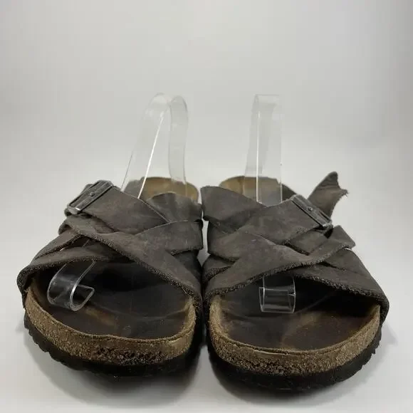 Birkenstock Lugano Slide Sandals Mens Size 11, EU44 Brown Distressed Criss Cross Birkenstock Lugano Sandal - Men main image 3